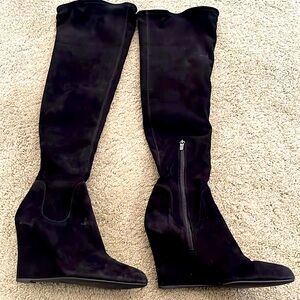 Via Spiga Kennedy Black Over the Knee Wedge Boots
